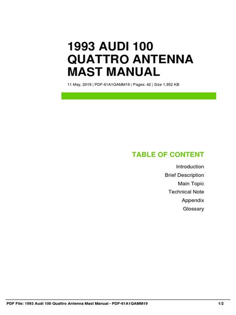 1993 audi 100 quattro antenna mast manual. - Descargar gratis manual de toyota corolla 2001.