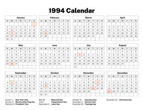 1994 Calendar Old Calendars