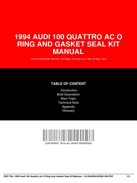 1994 audi 100 quattro ac o ring and gasket seal kit manual. - Rue mcclanahan the dog care video guide.