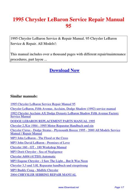 1995 chrysler lebaron service repair manual 95. - Homedics soundspa premier am fm clock radio manual.