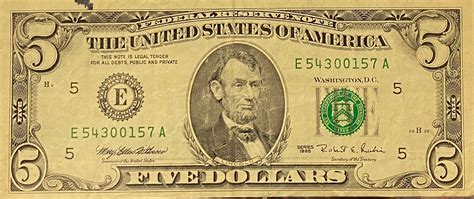 1995 five dollar bill. The five dollar bill features President Abraham Lincoln since 1913. The classic design for the five dollar began in 1928. Any five dollar bill from 1950 and those that are newer like yours is generally worth face value or just $5. There are few things that may help bring up its value like those found on this link. These are known as special ... 