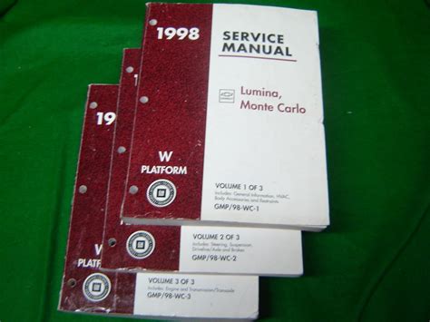 1998 service manual chevrolet lumina monte carlo volumes 1 3. - Chevrolet spark user manual repair service.
