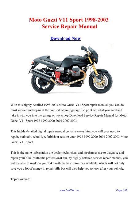 1999 2003 moto guzzi v11 sport service repair manual download german. - Guida per l'utente del manuale corsa.