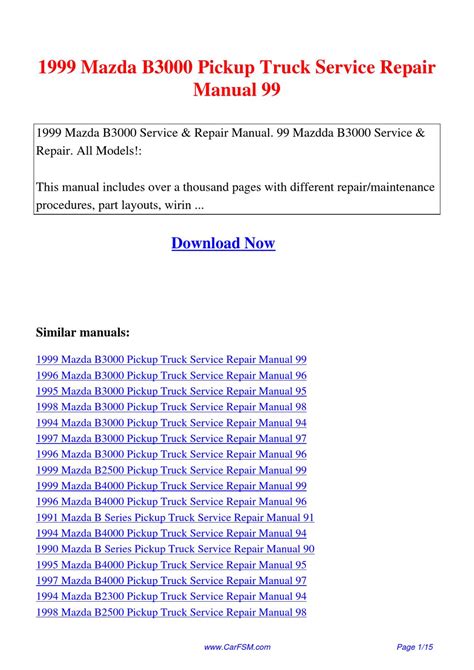 Full Download 1999 Mazda B3000 Pickup Truck Service Repair Manual 99 