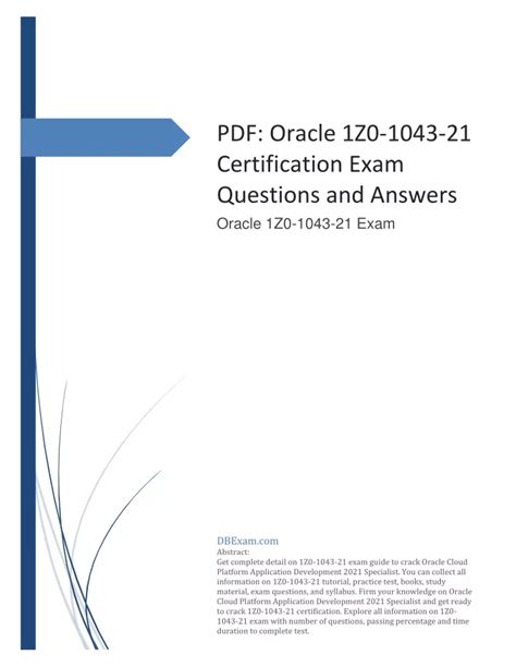 1Z0-1043-21 Exam Study Solutions
