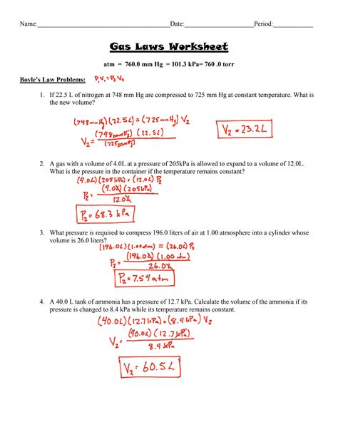 1b Gas Laws Part 1 Worksheet Chemistry Libretexts Boyle S Law Practice Worksheet Answers - Boyle's Law Practice Worksheet Answers