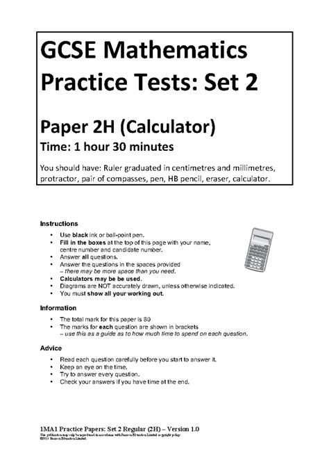 1ma1 Practice Papers Set 2 Paper 3f Regular Mark Scheme