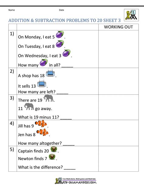 1st Grade Addition And Subtraction Word Problems