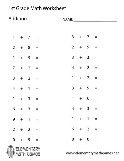 1st Grade Math Worksheets Addition Free