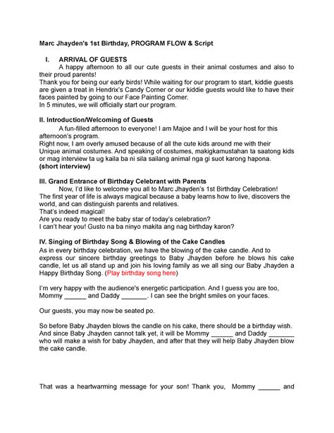 1st Birthday Script