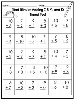 1st Grade Math Mad Minute Tpt Minute Math 1st Grade - Minute Math 1st Grade