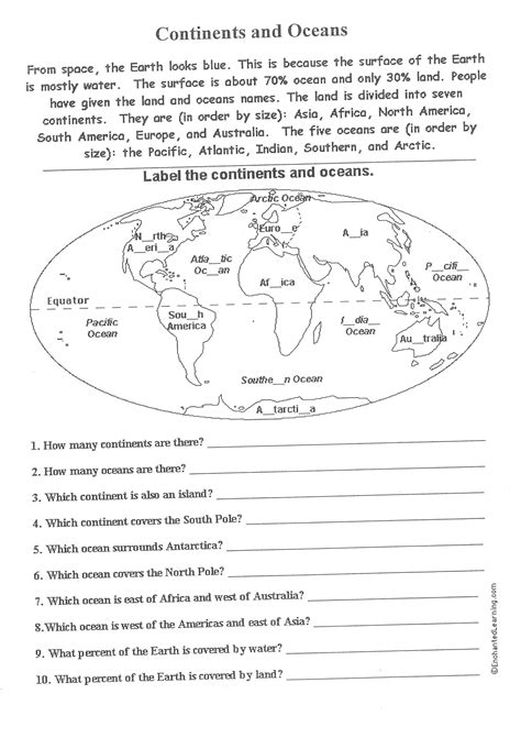 1st Grade Oceans And Continents Worksheets Learny Kids Continents Worksheet For First Grade - Continents Worksheet For First Grade