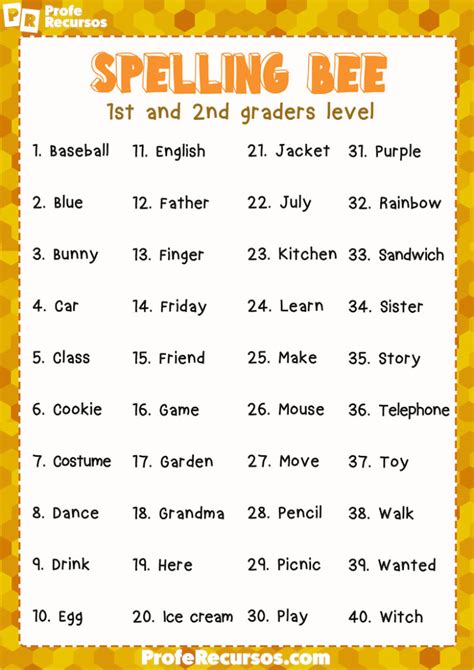 1st Grade Spelling Bee Word List The Largest 1st Grade Spelling Bee List - 1st Grade Spelling Bee List