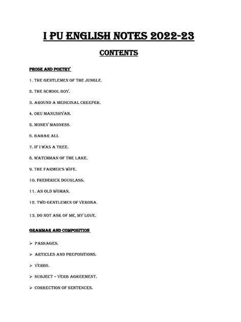 1st Pu English Notes