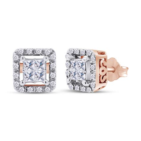 2/5ct Stud Earrings Square Princess Cut Narural Diamond 10K