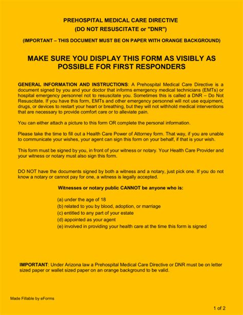 2+ Arizona Do Not Resuscitate Form Free Download