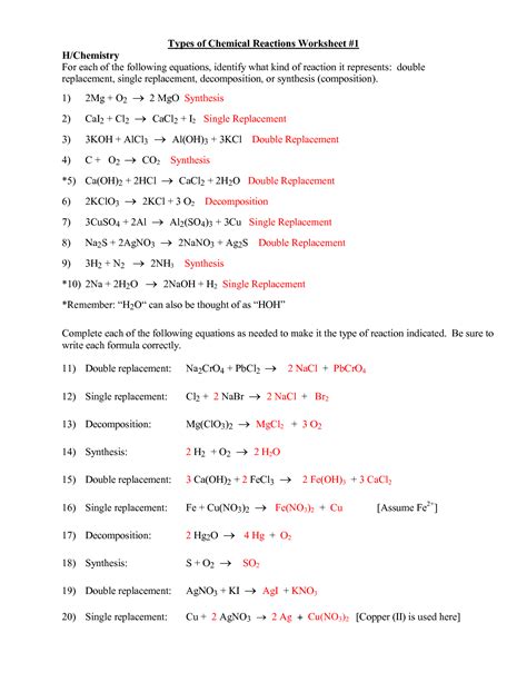 2 4 Chemical Reactions Worksheet Answers Chemistry Chemical Reactions Worksheet - Chemistry Chemical Reactions Worksheet