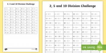 2 5 And 10 Division Challenge Worksheet Twinkl Division Challenge - Division Challenge