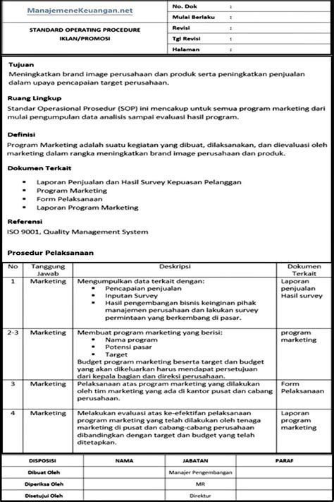 2 Contoh SOP Marketing Berbasis Strategi dan Pelayanan