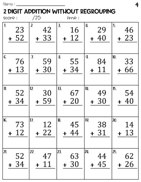 2 Digit Addition Without Regrouping Worksheet Digital