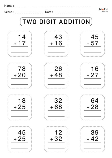 2 Digit Addition Worksheets Math Worksheets Printable