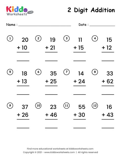 2 Digit Addition Worksheets Page 0