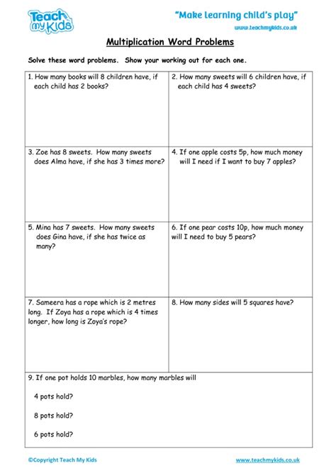 2 Digit Multiplication Word Problems Worksheet Free Printable