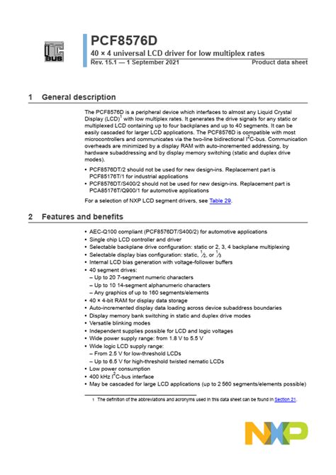 2 Features and benefits PCF8576D AEC-Q100 compliant …