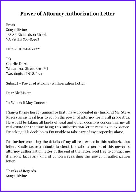 2 Free Power Of Authorization Letter Sample Examples