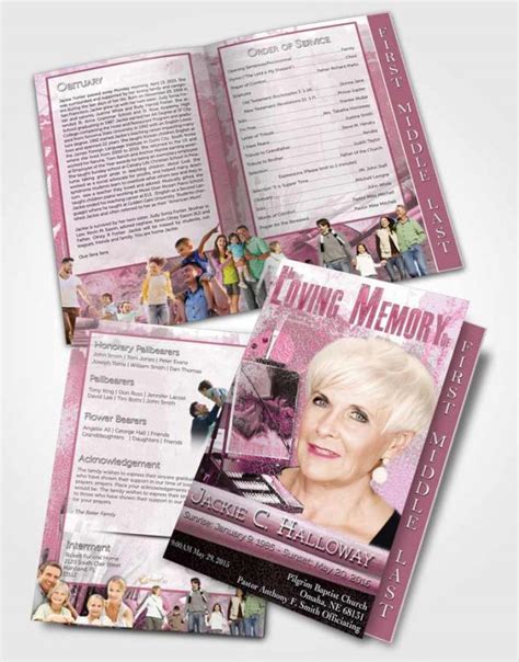 2 Page Graduated Step Fold Funeral Program Template Brochure Pink