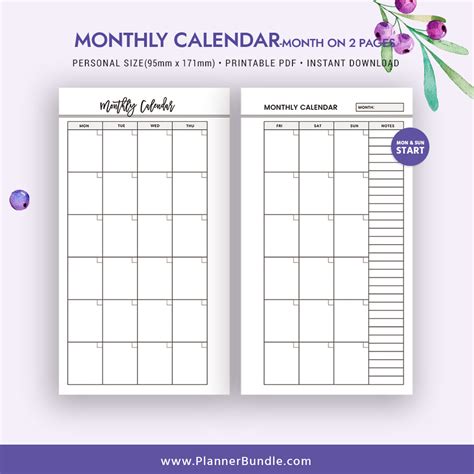 2 Page Monthly Planner Printable Example Calendar Printable