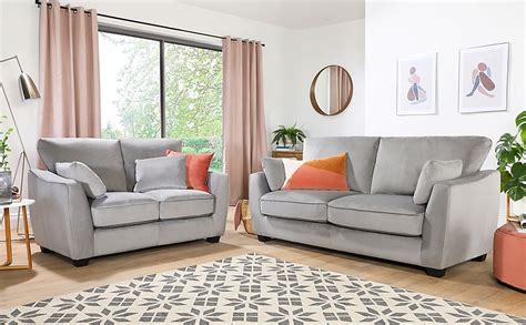 2 Seater and 3 Seater Sofa Suite Set Brown Grey Woven Fabric