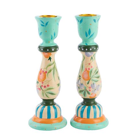 2 Vintage 1998 Handmade Ceramic Hand Painted Taper Candle Holders …