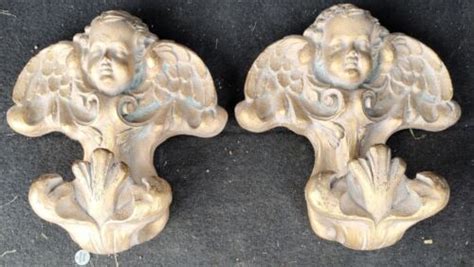 2 Vtg Angel Cherub Drapery Curtain Wall Sconce Corbel Swag Holders …