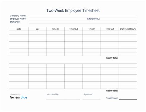 2 Week Time Sheet Template
