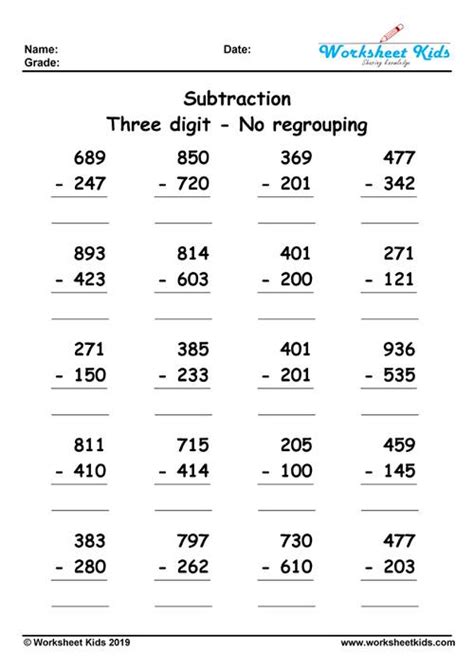 2 Worksheets Subtraction with 3 Digit Numbers 3 The 3 Digit Minus 2