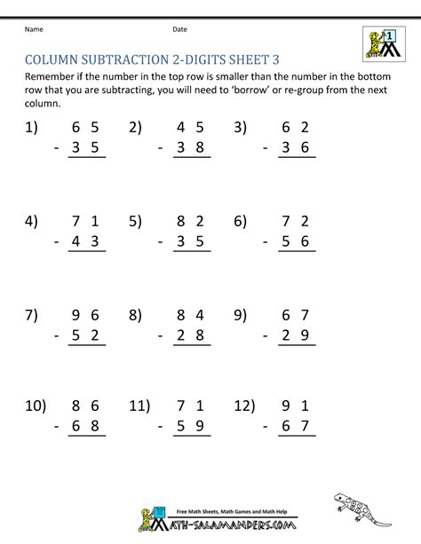 2 Digit Column Subtraction Worksheets Teacher Made Twinkl Subtraction With Renaming Worksheet - Subtraction With Renaming Worksheet