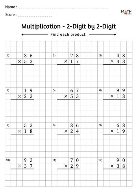 2 Digit Multiplication Worksheets Printable