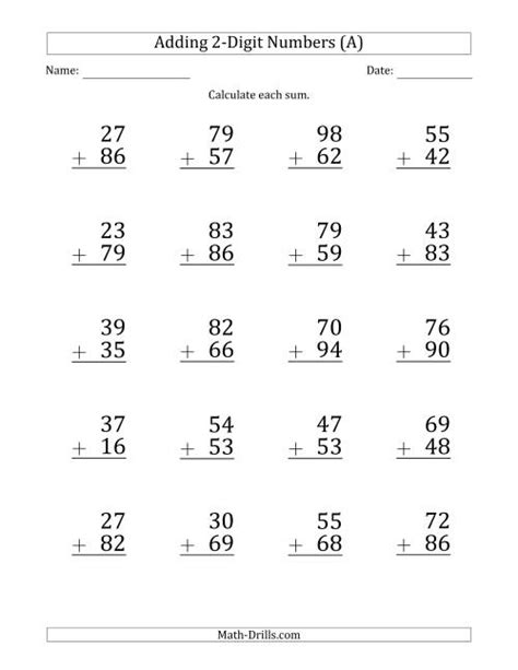 2 Digit Plus 2 Digit Addition With Some Math Drills Addition - Math-drills Addition