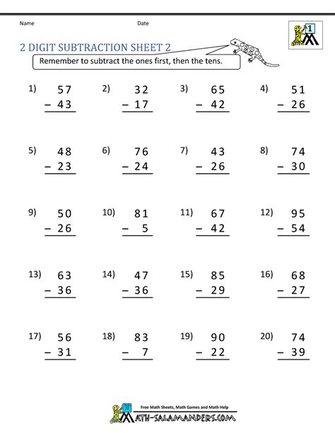 2 Digit Subtraction Worksheets Math Salamanders Subtraction 2 Digit Numbers Worksheet - Subtraction 2 Digit Numbers Worksheet