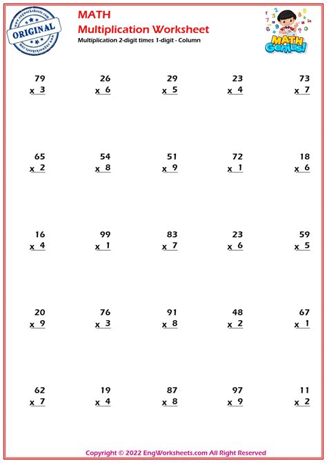 2 digit times 1 digits Worksheets and Exercise EngWorksheets