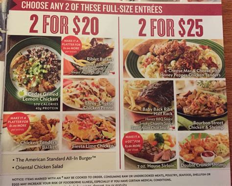 2 for $20 dinner specials. Chili’s $20 Dinner For 2 Menu. One app. Two entrées. Unlimited possibilities. | By Chili's Grill & Bar | Facebook. Home. Reels. Shows. Explore. Chili’s $20 Dinner For … 