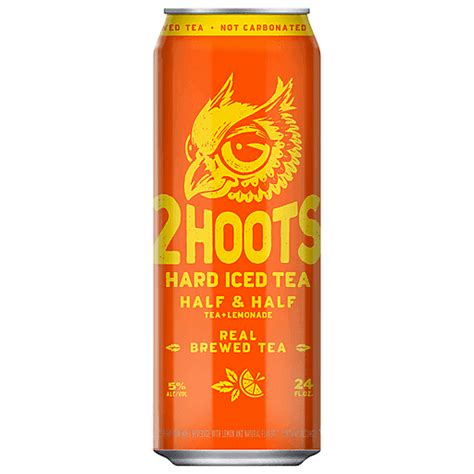 2 hoots hard tea. If you give a hoot about your hard iced tea, make the wise choice. 2 Hoots Hard Iced Tea is a refreshingly bold brew from a refreshingly bold brand. 2 Hoots Hard Iced Tea is not carbonated. 5% ABV. Ingredients include sustainably sourced real brewed tea. 2 Hoots Hard Iced Tea is available in a 12oz 12pk. 