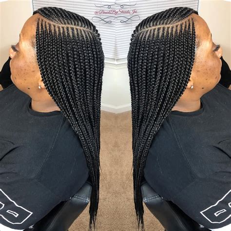 1. 360 Cornrows with a High Ponytail and Side Bangs. For a look that can last up to six weeks, choose long 360 cornrows with a side part. End each braid with beads to recreate the look. 2. Small Box Braids with Full Front Bangs. Switch up simple box braids with some full front bangs.. 