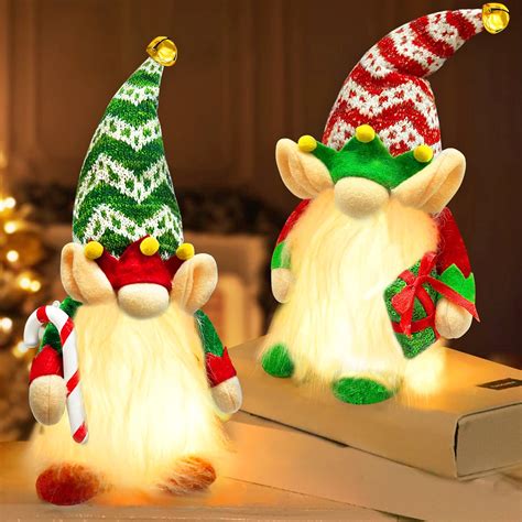 2 pcs Lighted Christmas Gnome Decorations Plush Santa Gnomes