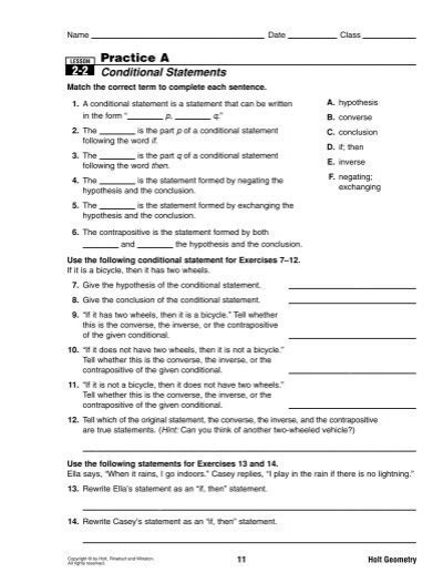  2 Practice Conditional Statements Form G Answers