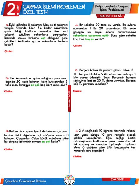2 Sınıf Matematik Problemleri