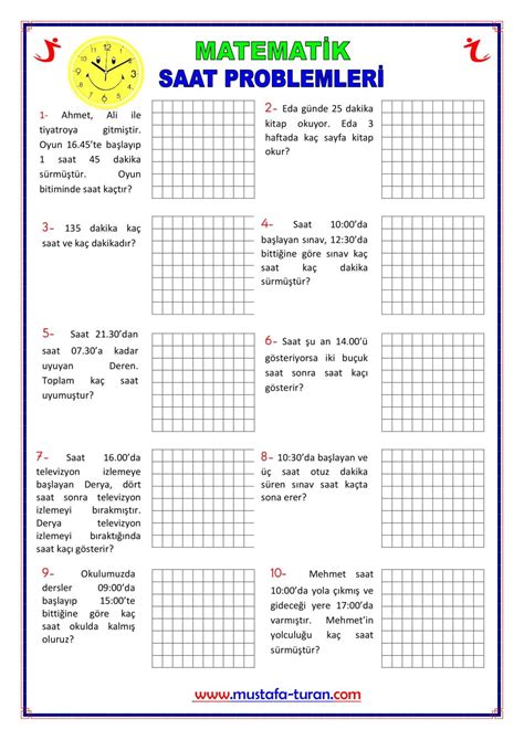 2 Sınıf Saat Problemleri