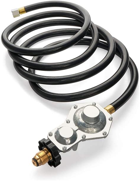 2 stage propane regulator for 100 lb tank. Includes 2 of the 12 in. pigtails to connect the regulator to the propane tank or propane supply. BTU: 190,000 BTU/h; Interface are made of high-quality durable brass material, it can be used for many years under your proper maintenance; You only need to connect 2 propane tanks, which can save you the time of switching propane tanks. 