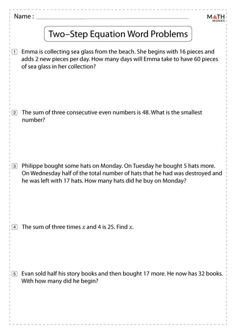 2 Step Equation Word Problems